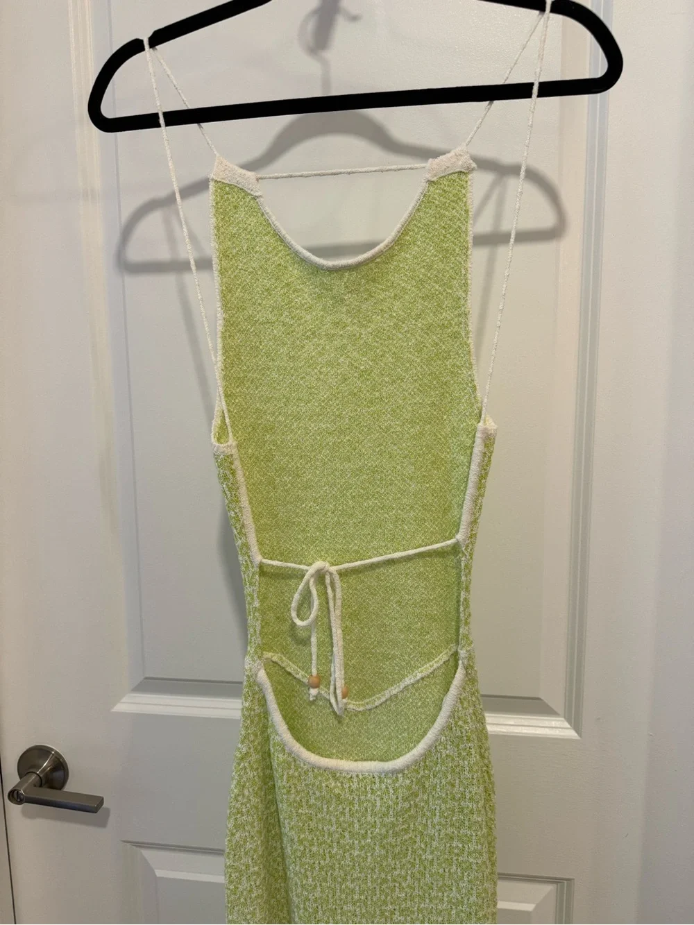 Free People Beach Lime Green Knit Low Tie Back Dress With Front Slit Size Small - Picture 6 of 12
